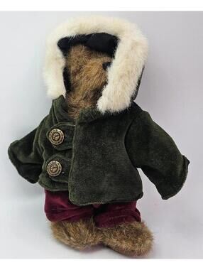 VTG Boyds Stuffed Bear Green Velvet hooded Coat & Red Corduroy Pants 1990s